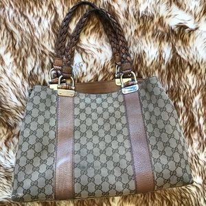 Gucci GG Canvas Bamboo Bar Tote Bag AUTHENTIC
